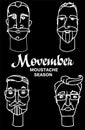 Hipster barbershop cartoon people with beards moustaches and various stylish haircuts. Movember.