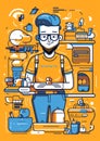 Hipster Barista Making Espresso - Retro Colour Poster