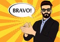 Hipster beard businessman applause pop art illustration