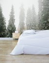 Hipster bedroom with forest picture