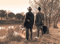 Hipster best friends are ready for adventure - Travel and fashion vintage concept - Black and white editing - Warm soft brown