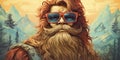 Hipster Bigfoot portrait dressed in clothing. Conceptual liberal Sasquatch disguised in human clothes