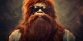 Hipster Bigfoot portrait dressed in clothing. Conceptual liberal Sasquatch disguised in human clothes