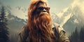 Hipster Bigfoot portrait dressed in clothing. Conceptual liberal Sasquatch disguised in human clothes