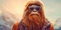 Hipster Bigfoot portrait dressed in clothing. Conceptual liberal Sasquatch disguised in human clothes