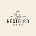 Hipster bird with nest branch logo design vector graphic symbol icon illustration creative idea
