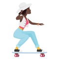 Hipster black girl on skateboard