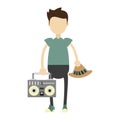 Hipster boy with stereo illustration