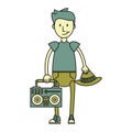 Hipster boy with stereo illustration