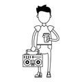 Hipster boy with stereo symbol in black and white