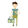 Hipster boy with stereo symbol