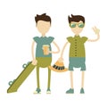 Hipster boys with green skateboards
