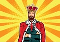 Hipster Business king. Businessman with beard and crown pop art illustration. Leader concept Royalty Free Stock Photo