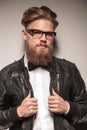 Hipster business man pulling his collar Royalty Free Stock Photo
