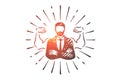 Hipster businessman, beard, manager, work, suit concept. Hand drawn isolated vector.