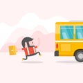 Hipster businessman chasing a bus. Businessman running to reach a bus. Royalty Free Stock Photo