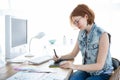 hipster businesswoman drawing on her tablet Royalty Free Stock Photo