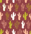 Hipster cactus seamless pattern. Cacti tribal boho background. Fabric print design. Royalty Free Stock Photo