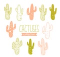Hipster cactus set. Cacti tribal boho elements. Vector illustration. Royalty Free Stock Photo