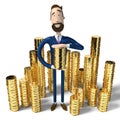 Hipster cartoon businessman holding money - golden coins - 3D illustration