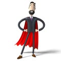 Hipster cartoon businessman with red mantle - bravery, courage, superhero concept - 3D illustration