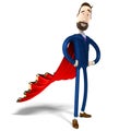 Hipster cartoon businessman with red mantle - bravery, courage, superhero concept - 3D illustration