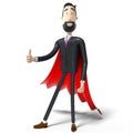 Hipster cartoon businessman with red mantle - bravery, courage, superhero concept - 3D illustration