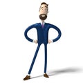 Hipster cartoon businessman standing in superhero, pride pose - 3D illustration