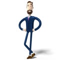 Hipster cartoon businessman standing in superhero, pride pose - 3D illustration