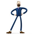 Hipster cartoon businessman standing in superhero, pride pose - 3D illustration