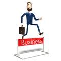Hipster cartoon character businessman jumps over an obstacle - business concept Royalty Free Stock Photo