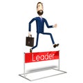 Hipster cartoon character businessman jumps over an obstacle - leader concept Royalty Free Stock Photo