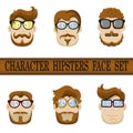 Hipster character face set. Hipster Character Kit - Hairstyles, Glasses, Mustaches, Beards.