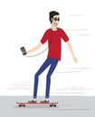 Hipster character on longboard.