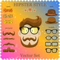 Hipster Character Vector Illustration with Hipster Elements and Icons. Vintage Set for your design.