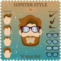 Hipster Character Vector Illustration with Hipster Elements and Icons. Vintage Set for your design