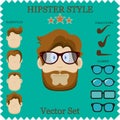 Hipster Character Vector Illustration with Hipster Elements and Icons. Vintage Set for your design.