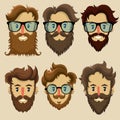 Hipster characters, subculture, retro hairstyle, bearded faces