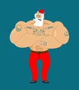 Hipster Claus with tattoos. Strong Santa with beard and mustache