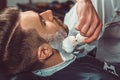 Hipster client visiting barber shop