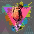 Hipster cocktail daiquiri illustration on polygon watercolor background