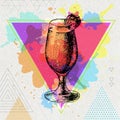 Hipster cocktail daiquiri illustration on artistic watercolor background