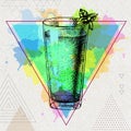 Hipster cocktail mojito illustration on artistic watercolor background