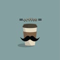 Hipster coffee to go. Coffee cup with mustache