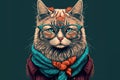 Hipster cool cat portrait with eyeglasses. Perfect for mugs, t-shirts, banner.