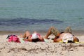 Hipster couple beach Aegean sea, Chalkidiki, Greece