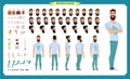 Hipster creation kit. Set of flat male cartoon character body parts, skin types, facial gestures, hairstyles, trendy