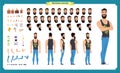 Hipster creation kit. Set of flat male cartoon character body parts, hairstyles, trendy clothing,