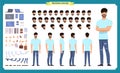 Hipster creation kit. Set of flat male cartoon character body parts, isolated on white background. Vector illustration.