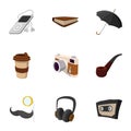 Hipster culture icons set, flat style